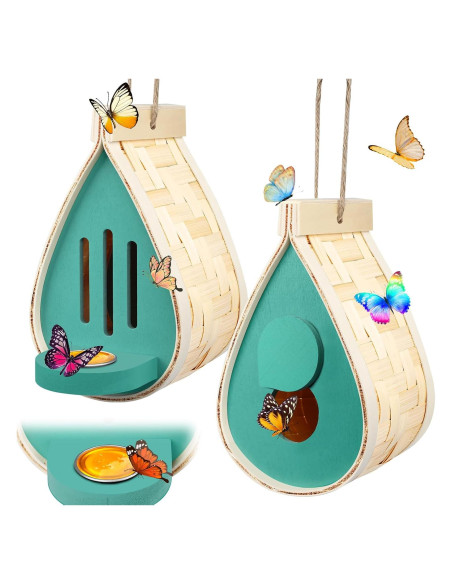 Casa de Mariposas de Madera Phoncoo 2 Pcs con Comedero