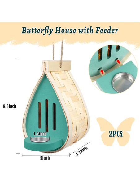Casa de Mariposas de Madera Phoncoo 2 Pcs con Comedero