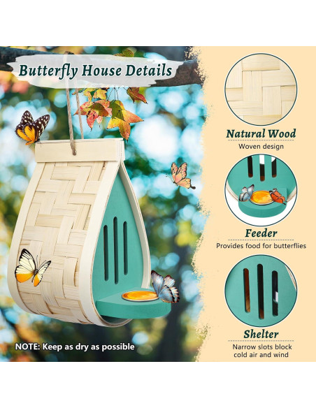 Casa de Mariposas de Madera Phoncoo 2 Pcs con Comedero