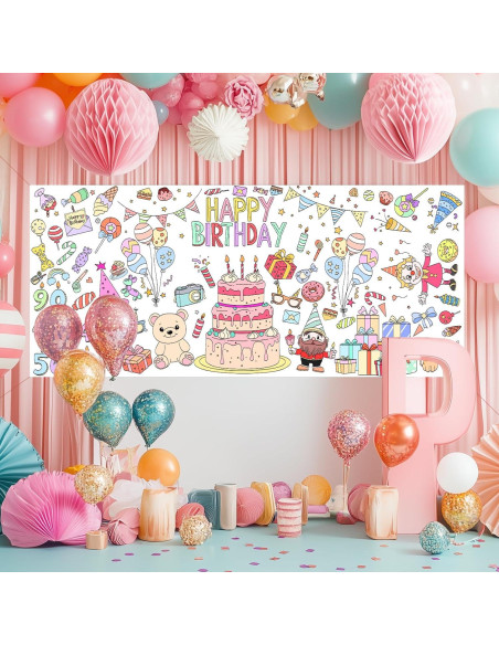 Póster Gigante de Colorear ZIZICG Cumpleaños 180x79cm