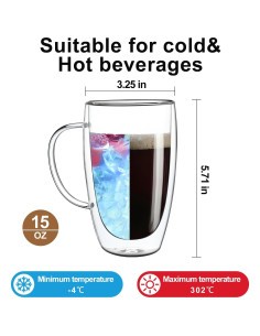 Paquete de 2 Tazas de Café Aurzen Doble Pared 443ml 2