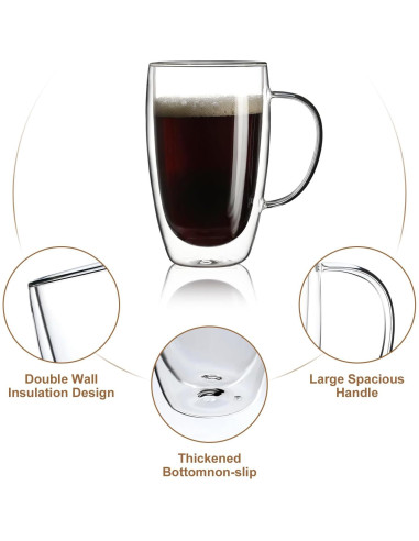 Paquete de 2 Tazas de Café Aurzen Doble Pared 443ml