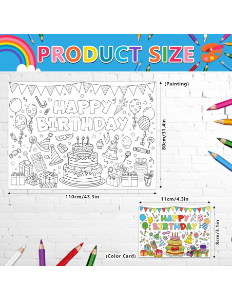 Póster Gigante de Colorear Cumpleaños Poqirzan 110x80cm