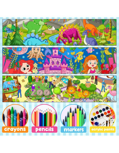 3 Pósters Gigantes para Colorear Rossorha - Dinosaurios, Sirenas y Animales