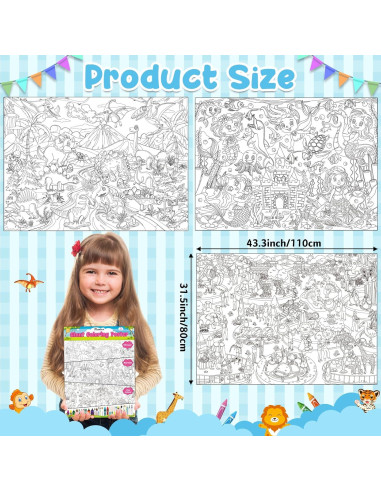 3 Pósters Gigantes para Colorear Rossorha - Dinosaurios, Sirenas y Animales