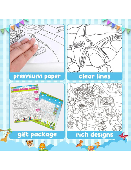 3 Pósters Gigantes para Colorear Rossorha - Dinosaurios, Sirenas y Animales