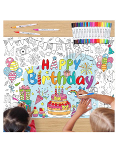 Póster para Colorear Cumpleaños Faccito 110x80 cm + 24 Marcadores