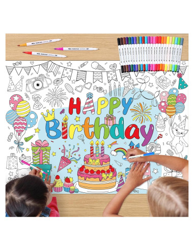Póster para Colorear Cumpleaños Faccito 110x80 cm + 24 Marcadores