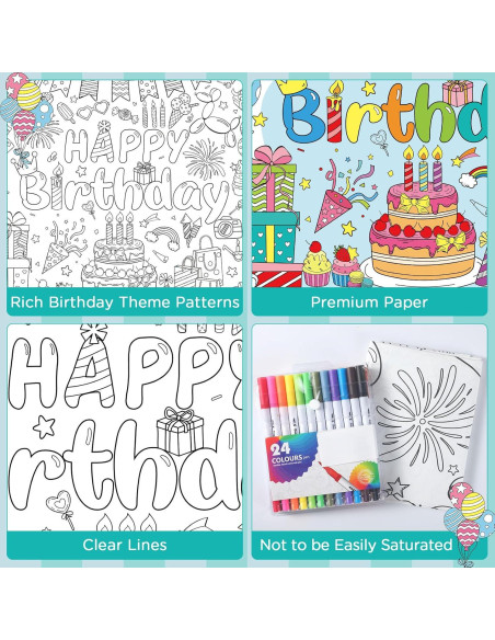 Póster para Colorear Cumpleaños Faccito 110x80 cm + 24 Marcadores