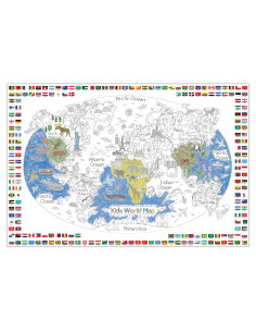 Póster para Colorear Mapa Mundial Dekali Designs 89x132 cm