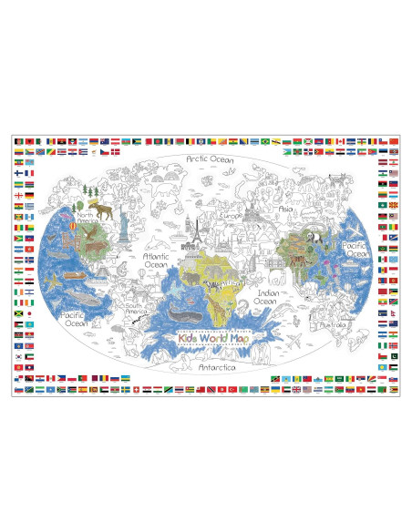 Póster para Colorear Mapa Mundial Dekali Designs 89x132 cm