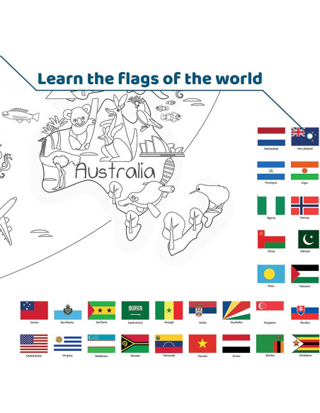 Póster para Colorear Mapa Mundial Dekali Designs 89x132 cm