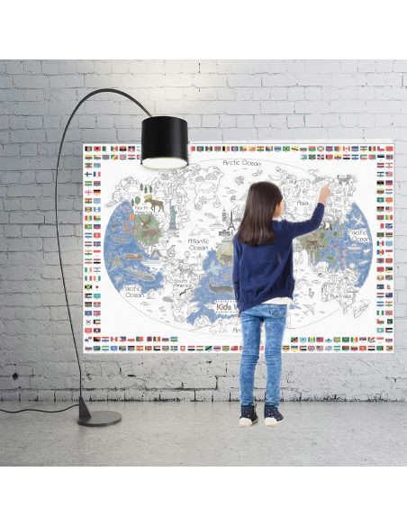 Póster para Colorear Mapa Mundial Dekali Designs 89x132 cm