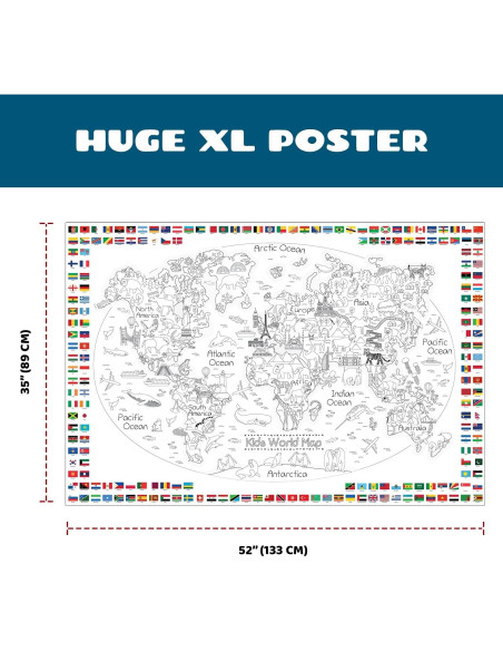 Póster para Colorear Mapa Mundial Dekali Designs 89x132 cm