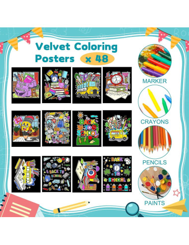 48 Pósters de Colorear Terciopelo Moinchore Regreso a Clases
