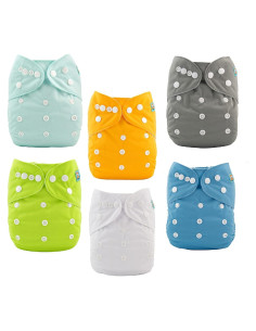 Pañales de Tela ALVABABY Ajustables 6 Piezas con 12 Inserts