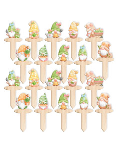 20 Etiquetas de Jardín de Madera JuGeoZhi con Gnomos