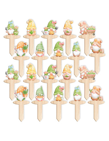 20 Etiquetas de Jardín de Madera JuGeoZhi con Gnomos