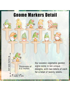 20 Etiquetas de Jardín de Madera JuGeoZhi con Gnomos 2
