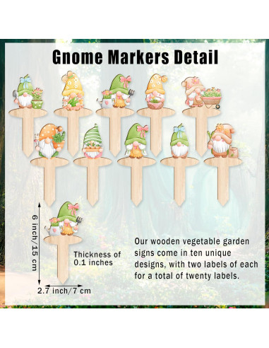 20 Etiquetas de Jardín de Madera JuGeoZhi con Gnomos