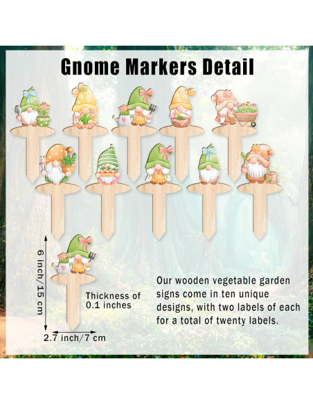 20 Etiquetas de Jardín de Madera JuGeoZhi con Gnomos