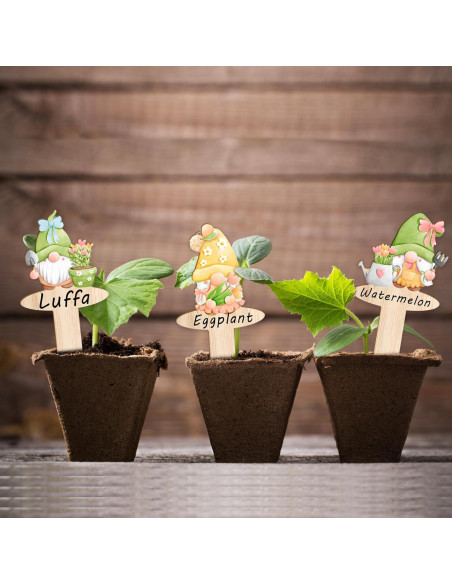 20 Etiquetas de Jardín de Madera JuGeoZhi con Gnomos