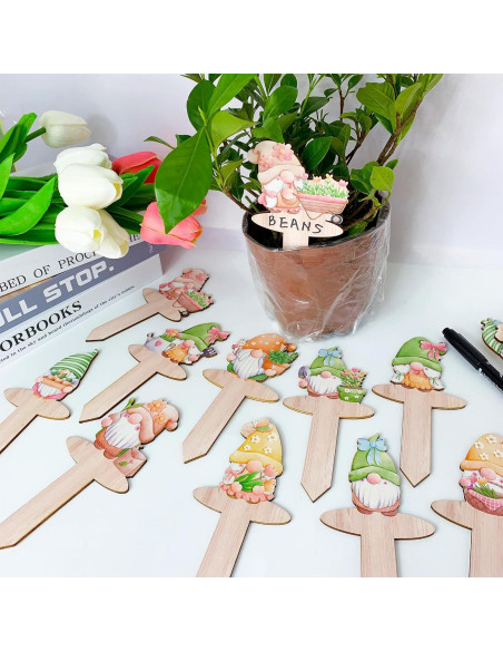 20 Etiquetas de Jardín de Madera JuGeoZhi con Gnomos