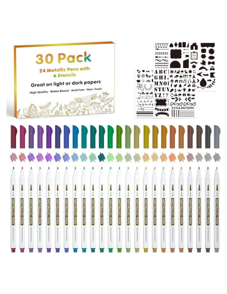 Paquete de 30 Marcadores Metálicos Lineon 24 Colores Punta Fina