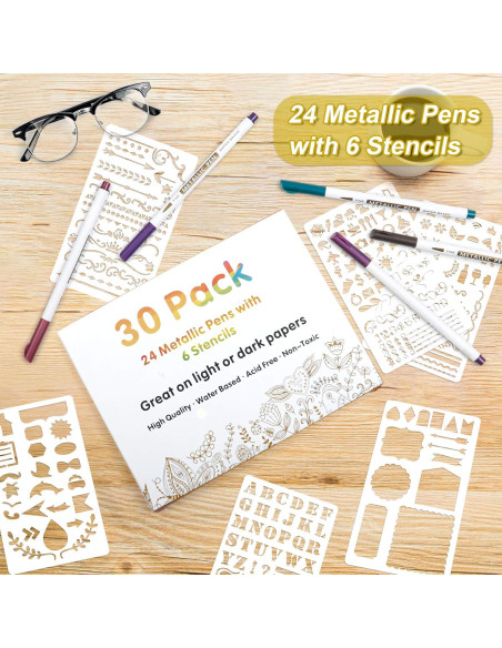 Paquete de 30 Marcadores Metálicos Lineon 24 Colores Punta Fina