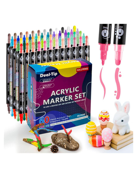 Marcadores de Pintura Acrílica Leilifre 60 Colores Doble Punta Marcadores de Pintura Acrílica Leilifre 60 Colores Doble Punta