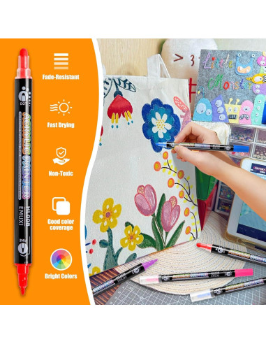 Marcadores de Pintura Acrílica Leilifre 60 Colores Doble Punta