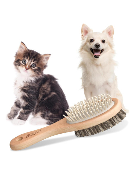 Cepillo 2-en-1 Pawfume para Gatos y Perros - Mango de Madera