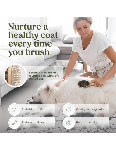 Cepillo 2-en-1 Pawfume para Gatos y Perros - Mango de Madera