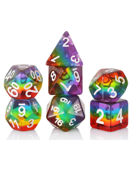 Juego de Dados Poliedricos HD Arcoíris 7 Piezas D&D