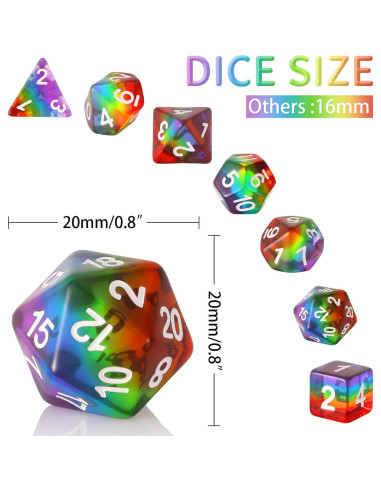 Juego de Dados Poliedricos HD Arcoíris 7 Piezas D&D