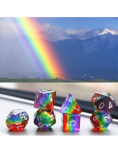 Juego de Dados Poliedricos HD Arcoíris 7 Piezas D&D