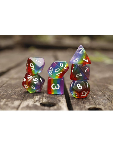 Juego de Dados Poliedricos HD Arcoíris 7 Piezas D&D