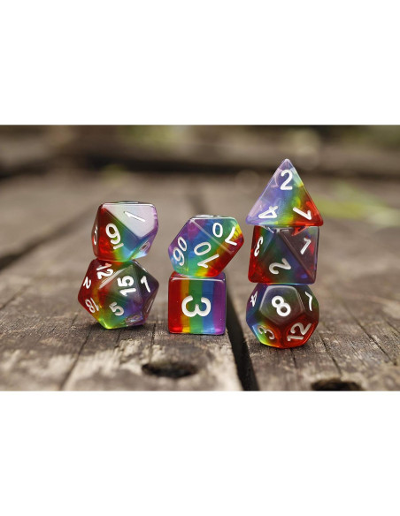 Juego de Dados Poliedricos HD Arcoíris 7 Piezas D&D