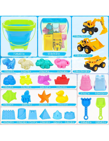 Juego de Juguetes de Playa FHOZGECY 35 Piezas con Vehículos