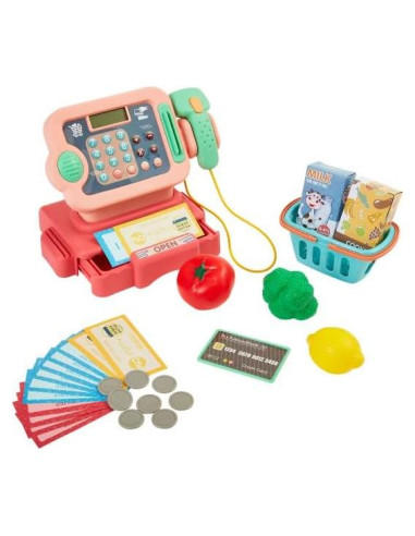 Caja Registradora de Juguete Hey Play Rosa con Sonidos y Accesorios