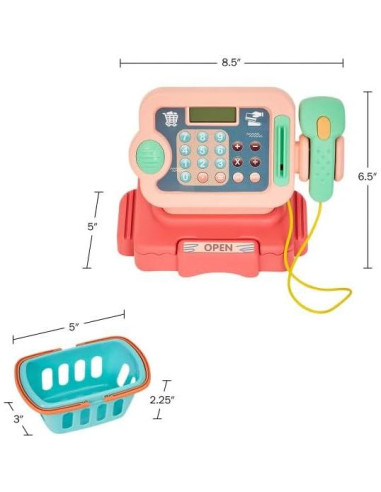 Caja Registradora de Juguete Hey Play Rosa con Sonidos y Accesorios