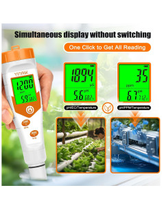 Medidor de pH 4 en 1 YINMIK con Calibración para Hidroponía 2