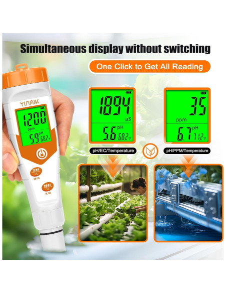 Medidor de pH 4 en 1 YINMIK con Calibración para Hidroponía