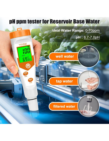 Medidor de pH 4 en 1 YINMIK con Calibración para Hidroponía