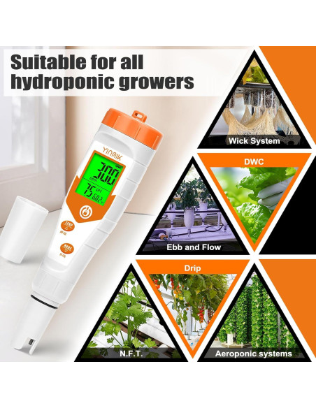 Medidor de pH 4 en 1 YINMIK con Calibración para Hidroponía