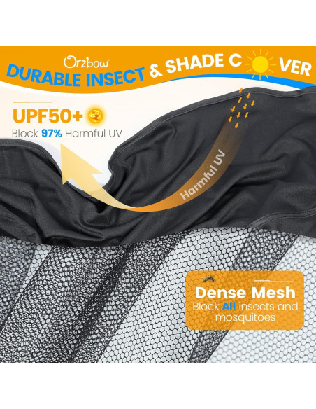 Red de Mosquito Orzbow 2 en 1 con Sombra Solar UPF50+ - Negro