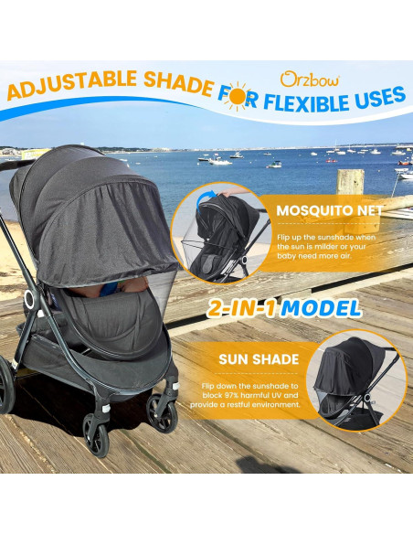 Red de Mosquito Orzbow 2 en 1 con Sombra Solar UPF50+ - Negro