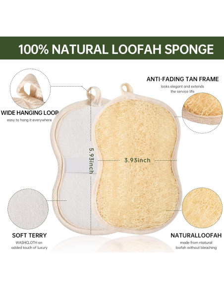 Esponjas de Baño Lufa Natural YEMTAL 3 Piezas Exfoliantes