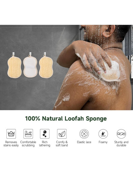 Esponjas de Baño Lufa Natural YEMTAL 3 Piezas Exfoliantes