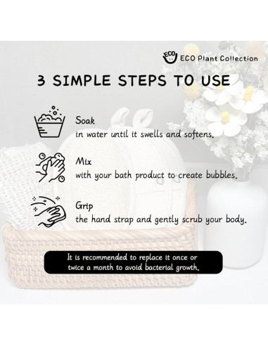 Esponja de Lufa Natural Exfoliante - Paquete de 3 con Correa